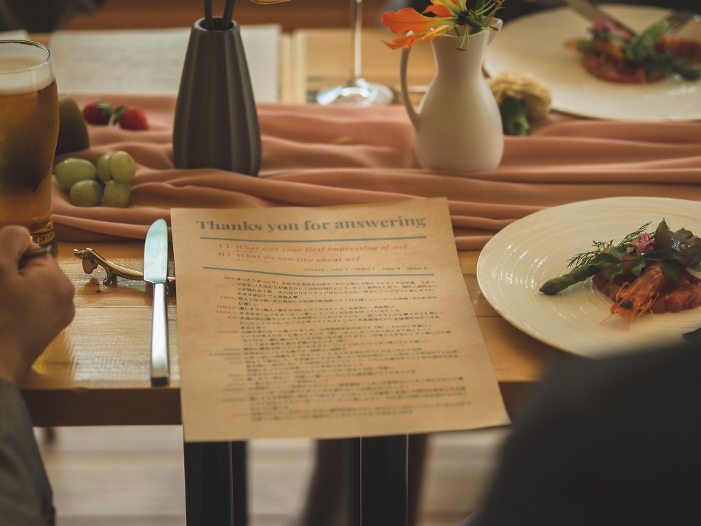 オリジナルウェディングでのメニュー表。